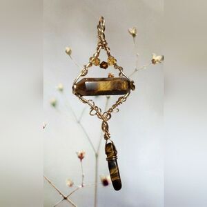 HAND CRAFTED One of a Kind Artisan Handmade Tiger Eye Fidget Spinner Necklace